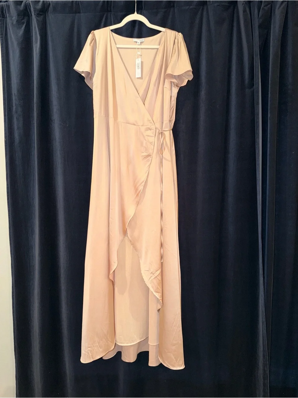 Baltic Born Krystal Satin Wrap Gown Champagne Maxi Dress XL NWT
